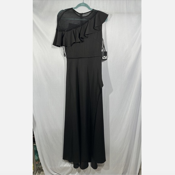 NWT $398 IEENA Mac Duggal [ 4 ] Asymmetric Beaded A-Line Gown‎ in Black #G1466 - Picture 3 of 16